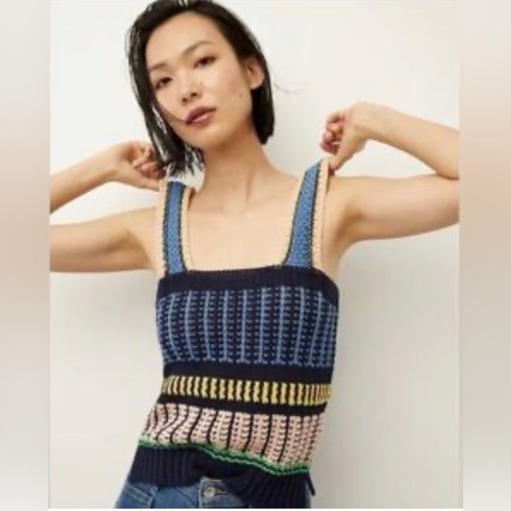 Veronica Beard Multicolor Knit Square-Neck Tank Top